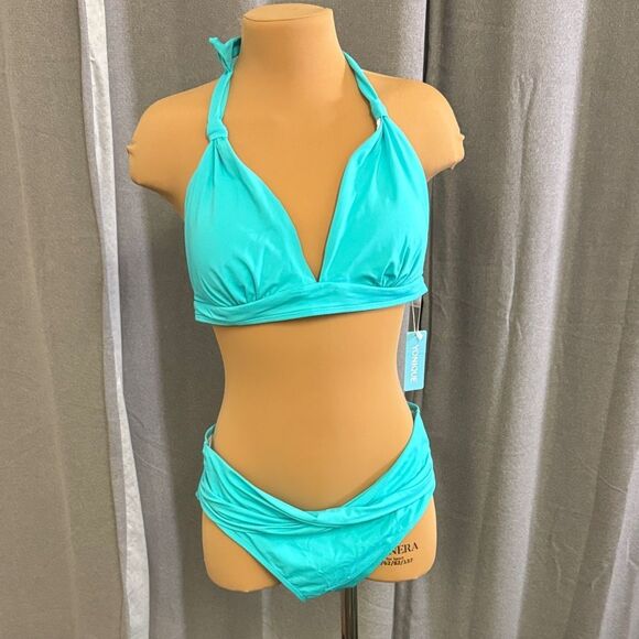 YONIQUE Turquoise Halter Bikini Set - Picture 1 of 12